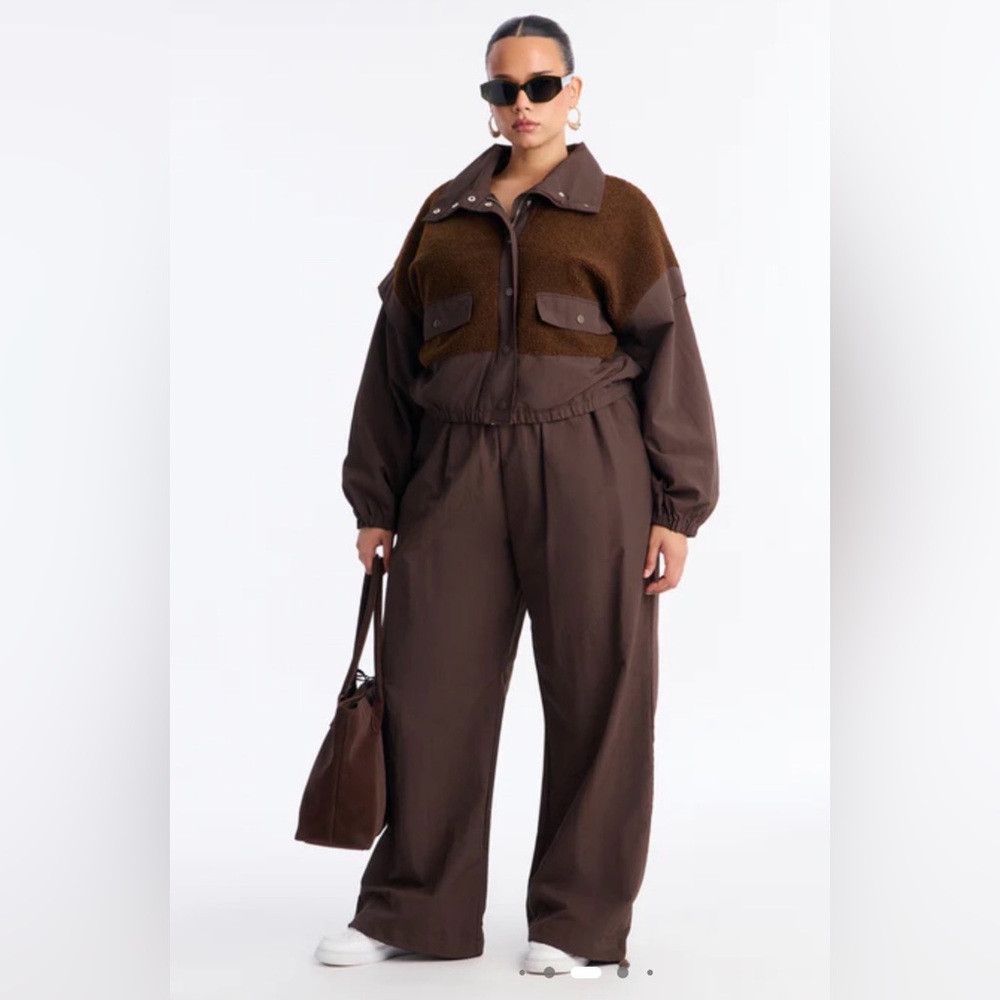 Fashion Nova Women's Dark Brown Two-Tone Wide Leg pant set